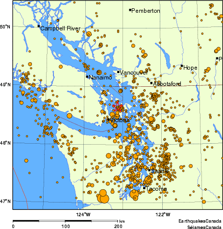 carte des des séismes de magnitude 2,0 et plus depuis 2000