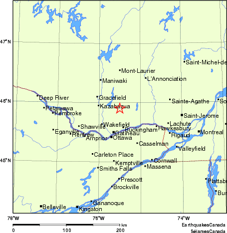 Carte des endroits pr&egrave;s de l'&eacute;picentre