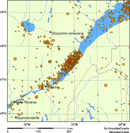 carte des des s&eacute;ismes de magnitude 2,0 et plus depuis 1980