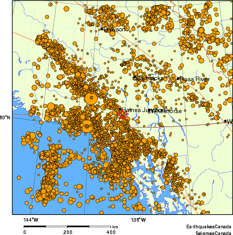 carte des des s&eacute;ismes de magnitude 2,0 et plus depuis 1980