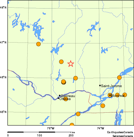 carte des s&eacute;ismes historiques de magnitude 5,0 et plus.  Détails dans le tableau de données ci-dessous