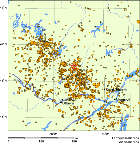 carte des des s&eacute;ismes de magnitude 2,0 et plus depuis 1980
