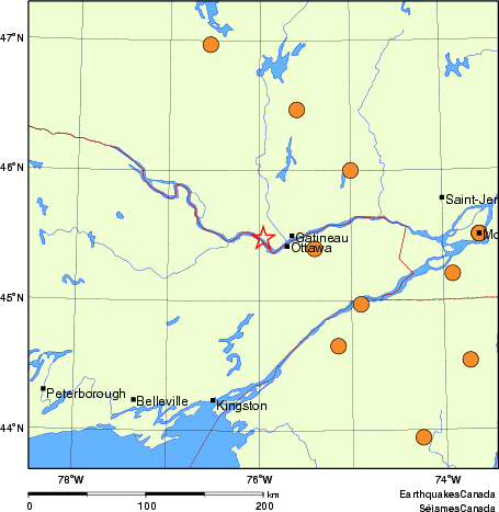 carte des séismes historiques de magnitude 5,0 et plus.  Détails dans le tableau de données ci-dessous