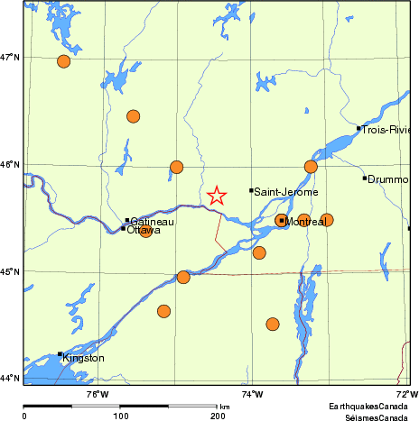 carte des séismes historiques de magnitude 5,0 et plus. Détails dans le tableau de données ci-dessous