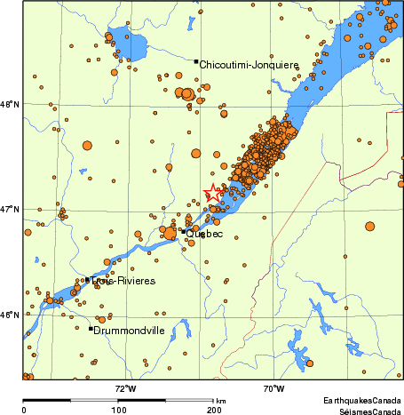 carte des des séismes de magnitude 2,0 et plus depuis 2000