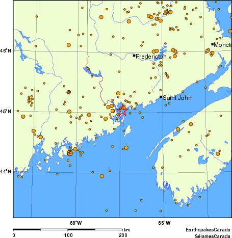 carte des des séismes de magnitude 2,0 et plus depuis 2000