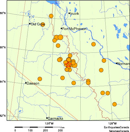 carte des séismes historiques de magnitude 5,0 et plus.  Détails dans le tableau de données ci-dessous