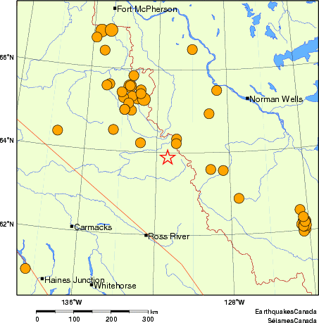 carte des séismes historiques de magnitude 5,0 et plus. Détails dans le tableau de données ci-dessous
