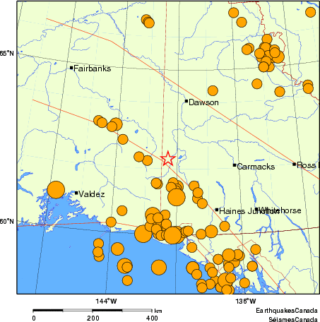 carte des séismes historiques de magnitude 5,0 et plus. Détails dans le tableau de données ci-dessous