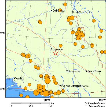 carte des séismes historiques de magnitude 5,0 et plus. Détails dans le tableau de données ci-dessous