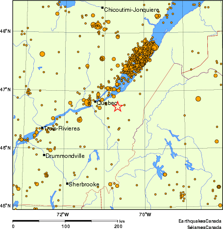 carte des des séismes de magnitude 2,0 et plus depuis 2000