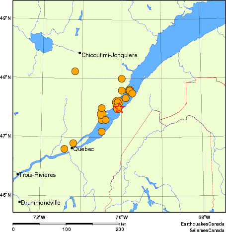 carte des séismes historiques de magnitude 5,0 et plus. Détails dans le tableau de données ci-dessous