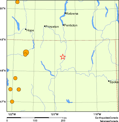 carte des séismes historiques de magnitude 5,0 et plus. Détails dans le tableau de données ci-dessous