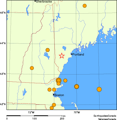 carte des séismes historiques de magnitude 5,0 et plus.  Détails dans le tableau de données ci-dessous