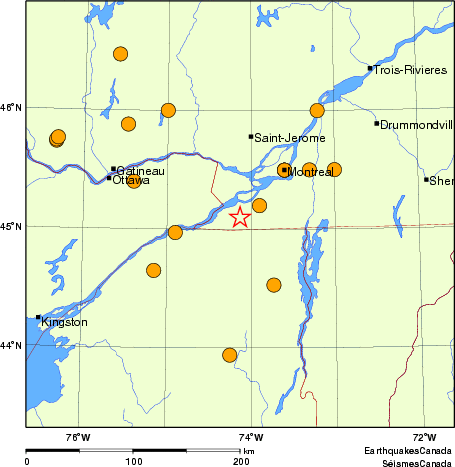 carte des séismes historiques de magnitude 5,0 et plus. Détails dans le tableau de données ci-dessous