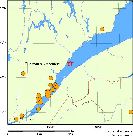 carte des séismes historiques de magnitude 5,0 et plus. Détails dans le tableau de données ci-dessous