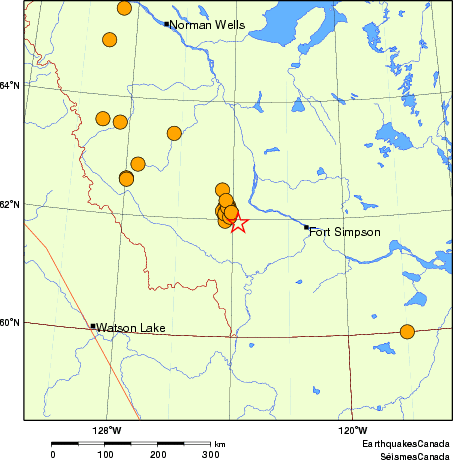 carte des séismes historiques de magnitude 5,0 et plus.  Détails dans le tableau de données ci-dessous
