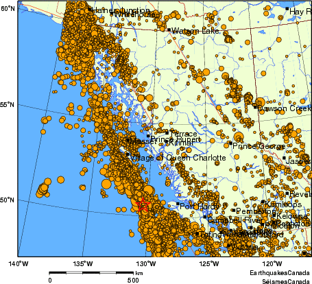 carte des des séismes de magnitude 2,0 et plus depuis 2000