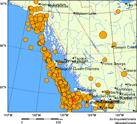 carte des séismes historiques de magnitude 5,0 et plus. Détails dans le tableau de données ci-dessous