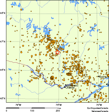 carte des des séismes de magnitude 2,0 et plus depuis 2000
