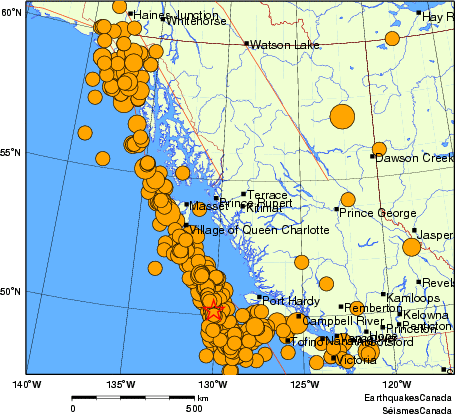 carte des séismes historiques de magnitude 5,0 et plus. Détails dans le tableau de données ci-dessous
