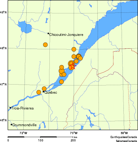 carte des séismes historiques de magnitude 5,0 et plus. Détails dans le tableau de données ci-dessous