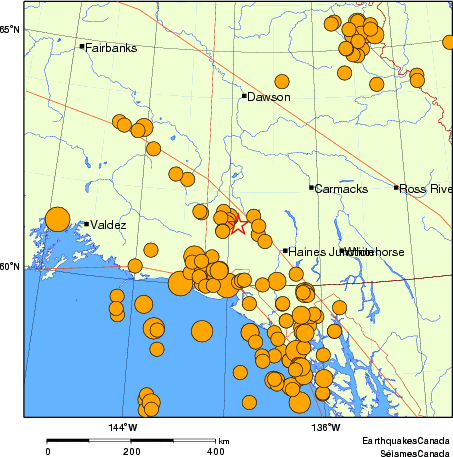 carte des séismes historiques de magnitude 5,0 et plus. Détails dans le tableau de données ci-dessous