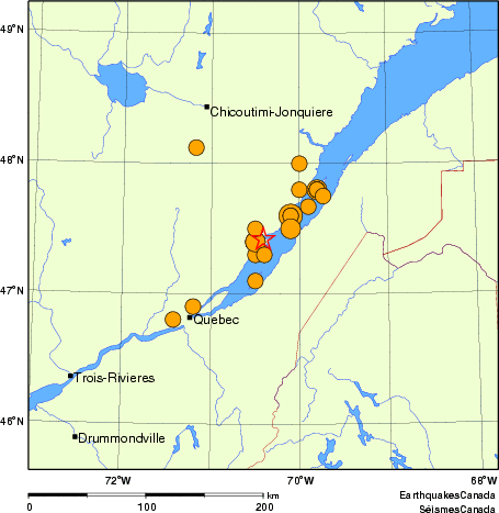 carte des séismes historiques de magnitude 5,0 et plus. Détails dans le tableau de données ci-dessous