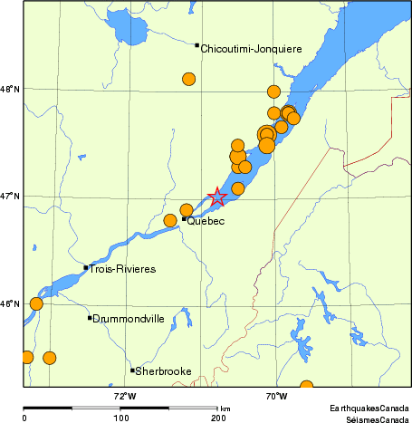 carte des séismes historiques de magnitude 5,0 et plus. Détails dans le tableau de données ci-dessous