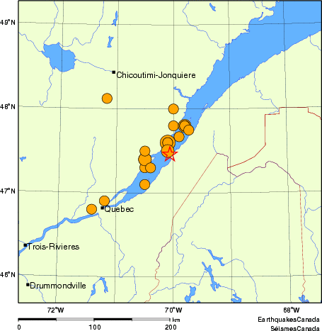 carte des séismes historiques de magnitude 5,0 et plus. Détails dans le tableau de données ci-dessous