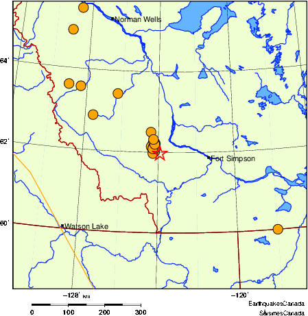 carte des séismes historiques de magnitude 5,0 et plus. Détails dans le tableau de données ci-dessous