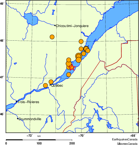carte des séismes historiques de magnitude 5,0 et plus. Détails dans le tableau de données ci-dessous