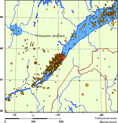 carte des des séismes de magnitude 2,0 et plus depuis 2000