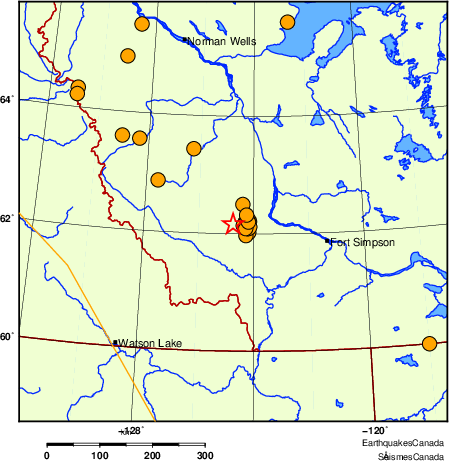 carte des séismes historiques de magnitude 5,0 et plus.  Détails dans le tableau de données ci-dessous
