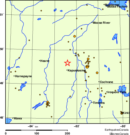 carte des des séismes de magnitude 2,0 et plus depuis 2000
