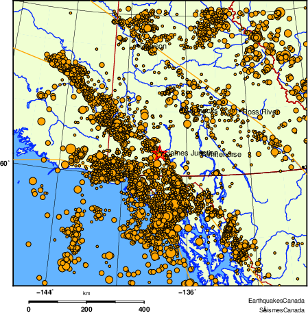 carte des des séismes de magnitude 2,0 et plus depuis 2000