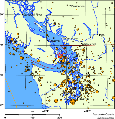 carte des des séismes de magnitude 2,0 et plus depuis 2000