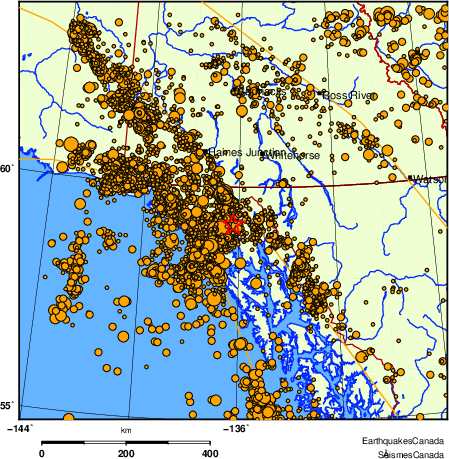 carte des des séismes de magnitude 2,0 et plus depuis 2000