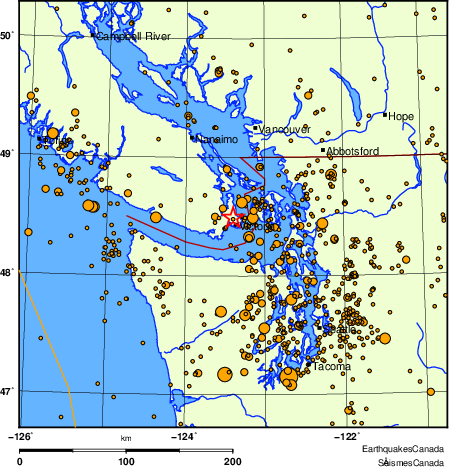 carte des des séismes de magnitude 2,0 et plus depuis 2000