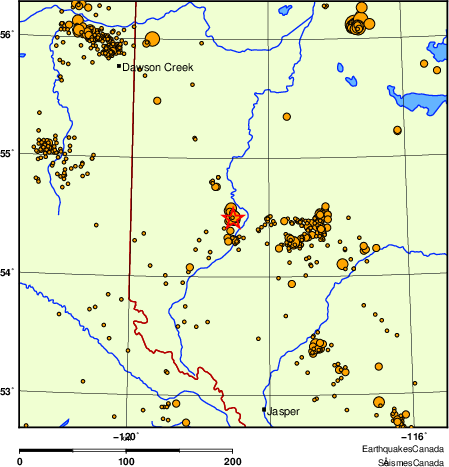 carte des des séismes de magnitude 2,0 et plus depuis 2000