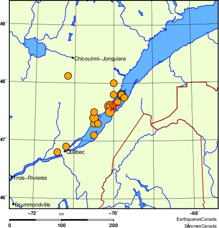 carte des séismes historiques de magnitude 5,0 et plus. Détails dans le tableau de données ci-dessous