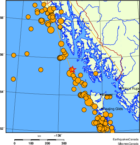 carte des séismes historiques de magnitude 5,0 et plus. Détails dans le tableau de données ci-dessous