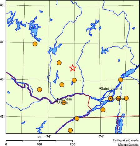carte des séismes historiques de magnitude 5,0 et plus.  Détails dans le tableau de données ci-dessous