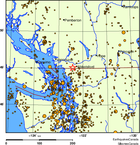 carte des des séismes de magnitude 2,0 et plus depuis 2000