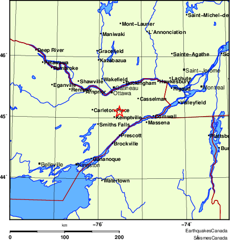 carte des endroits près de l'épicentre