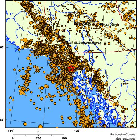 carte des des séismes de magnitude 2,0 et plus depuis 2000