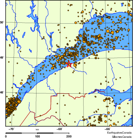 carte des des séismes de magnitude 2,0 et plus depuis 2000