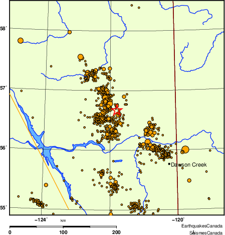 carte des des séismes de magnitude 2,0 et plus depuis 2000