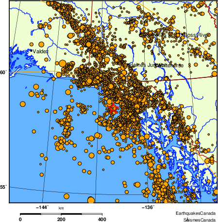 carte des des séismes de magnitude 2,0 et plus depuis 2000