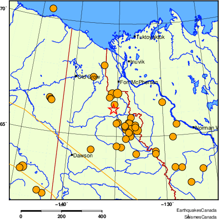 carte des séismes historiques de magnitude 5,0 et plus.  Détails dans le tableau de données ci-dessous